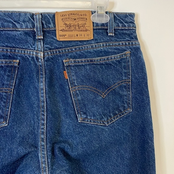 90s Levis Jeans Orange Tab VTG 505 34 Dark Blue Straight Denim 1996 Americana - Picture 5 of 16